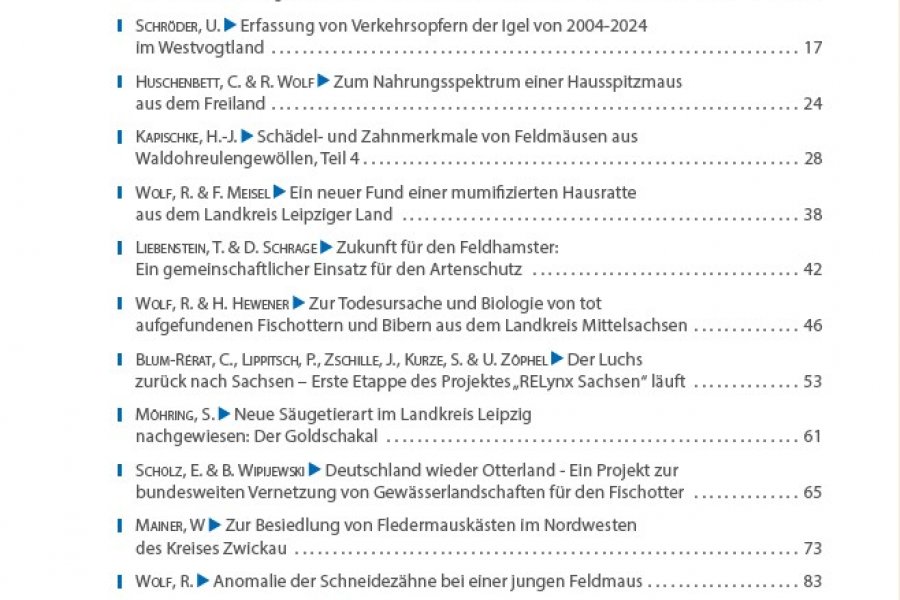 Inhaltsverzeichnis Säugetierkundliche Mitteilungen